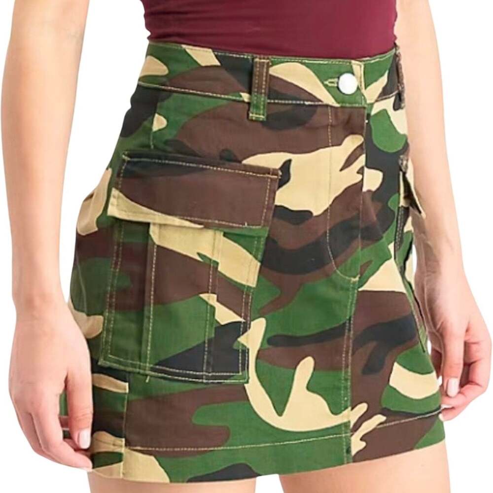 Bershka Cargo Utility Mini Skirt M Green Brown Tan Camo Grunge Streetwear